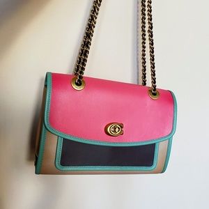 Coach Color Block Binding Soft Parker Shoulder Bag B4/Orchid Multi One Size